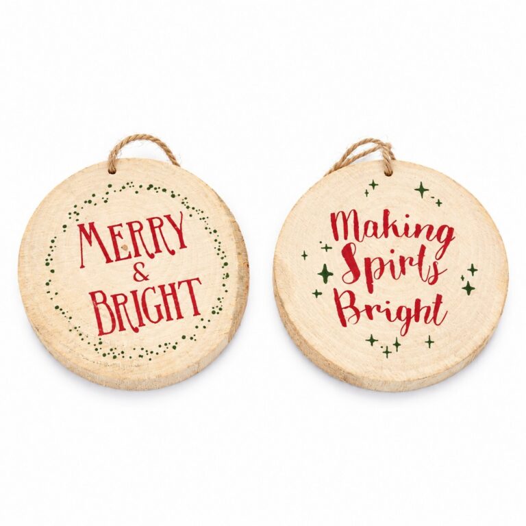 Merry and Bright Tree Cookie Ornament, Natural/Red, 4in