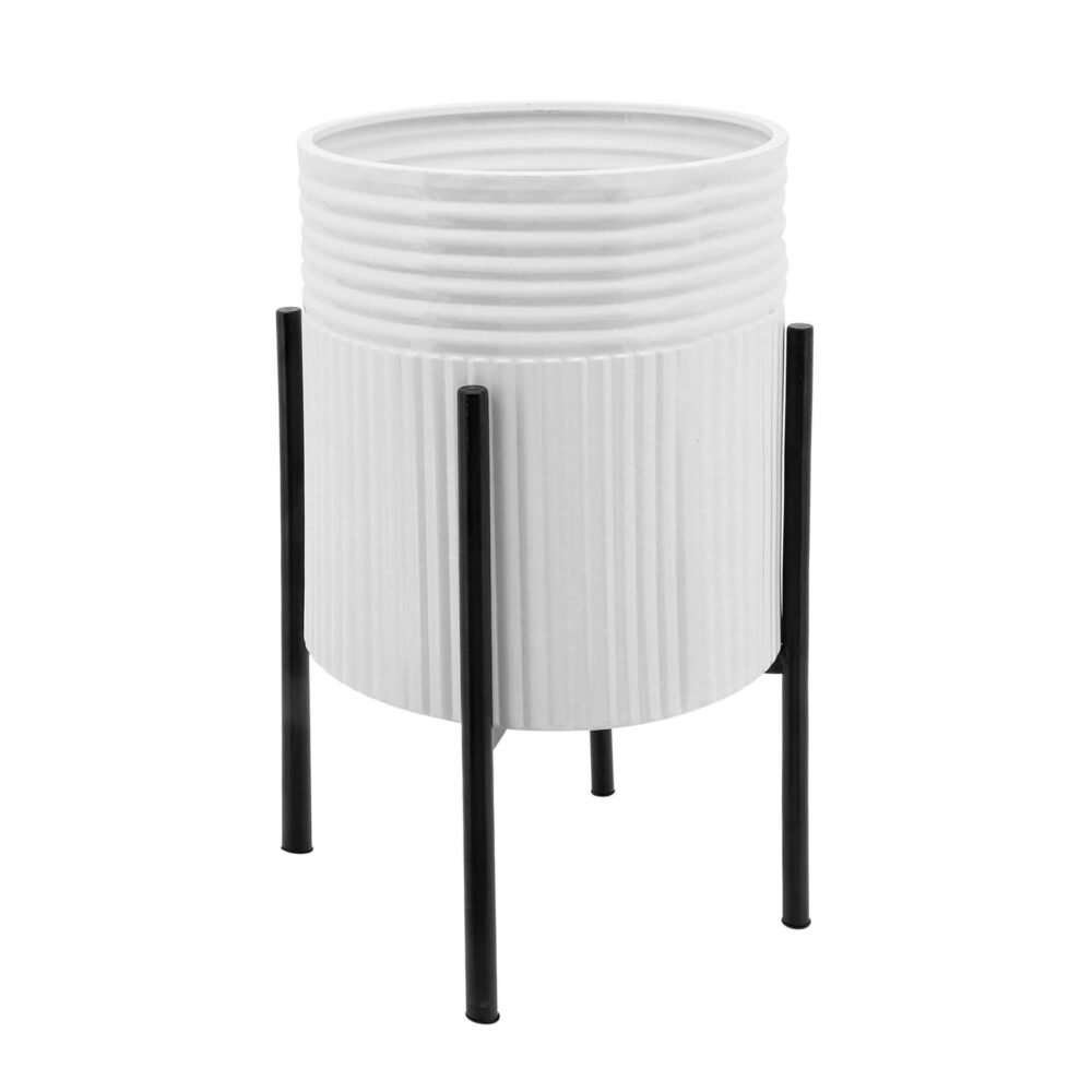 Dunes Planter w/ Stand, Black/White, 23in