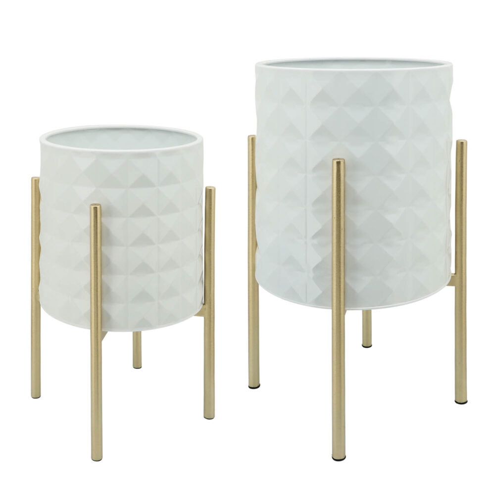Diamond Planter, White w/ Gold Stand, 23in - Image 2