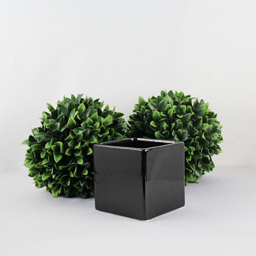 Cube Planter, Black Gloss, 4in