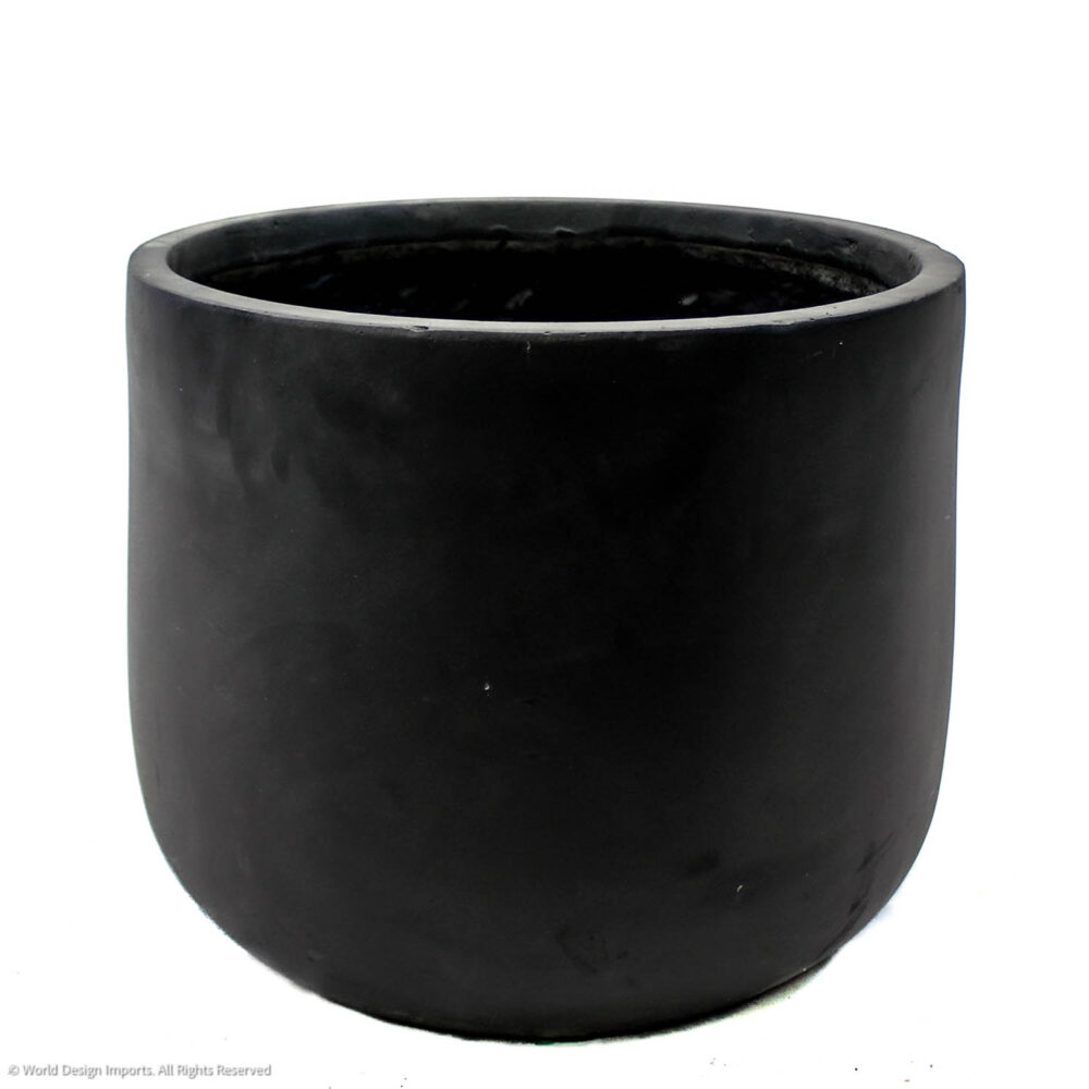 Pisa Round Short Fiberclay Planter, Black, 15in (Large)