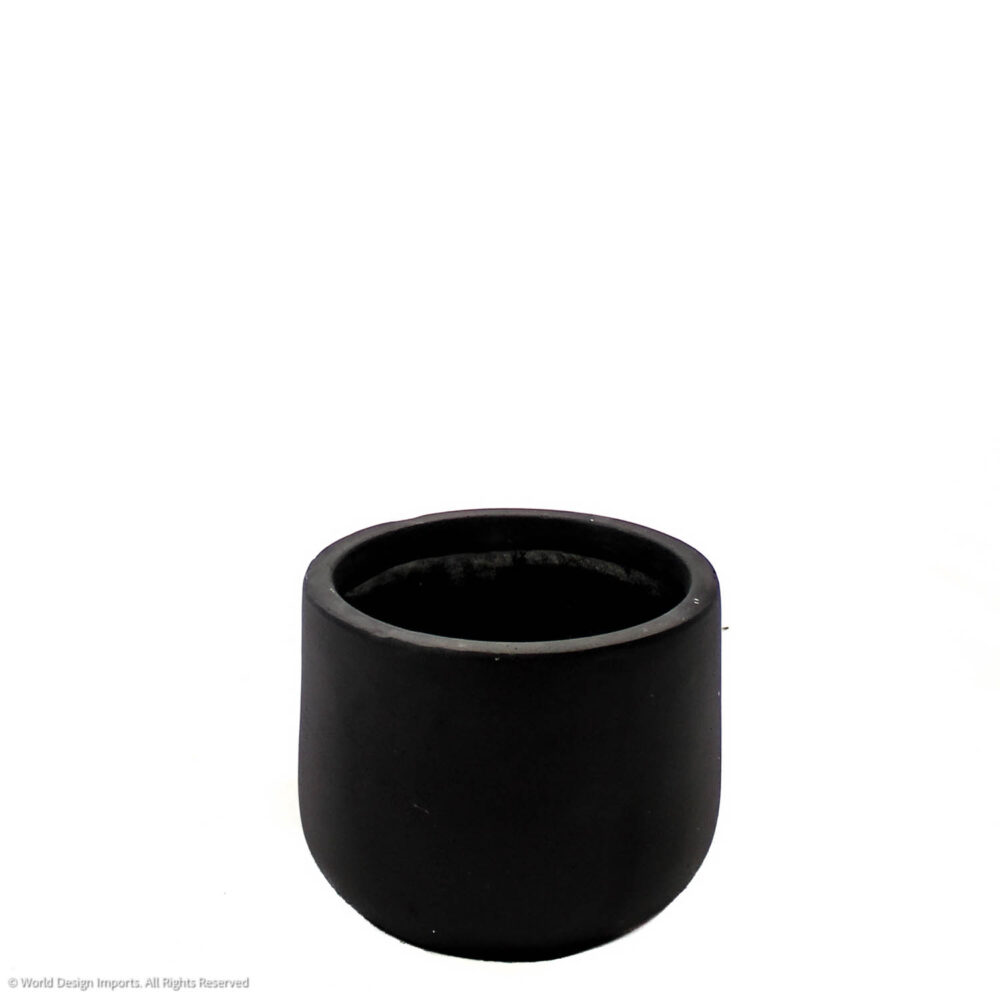 Pisa Round Short Fiberclay Planter, Black, 8in (Small)