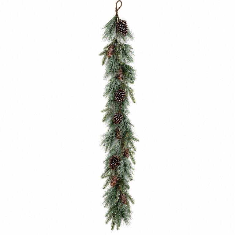 Iced white pine garland with pinecones, 6 ft