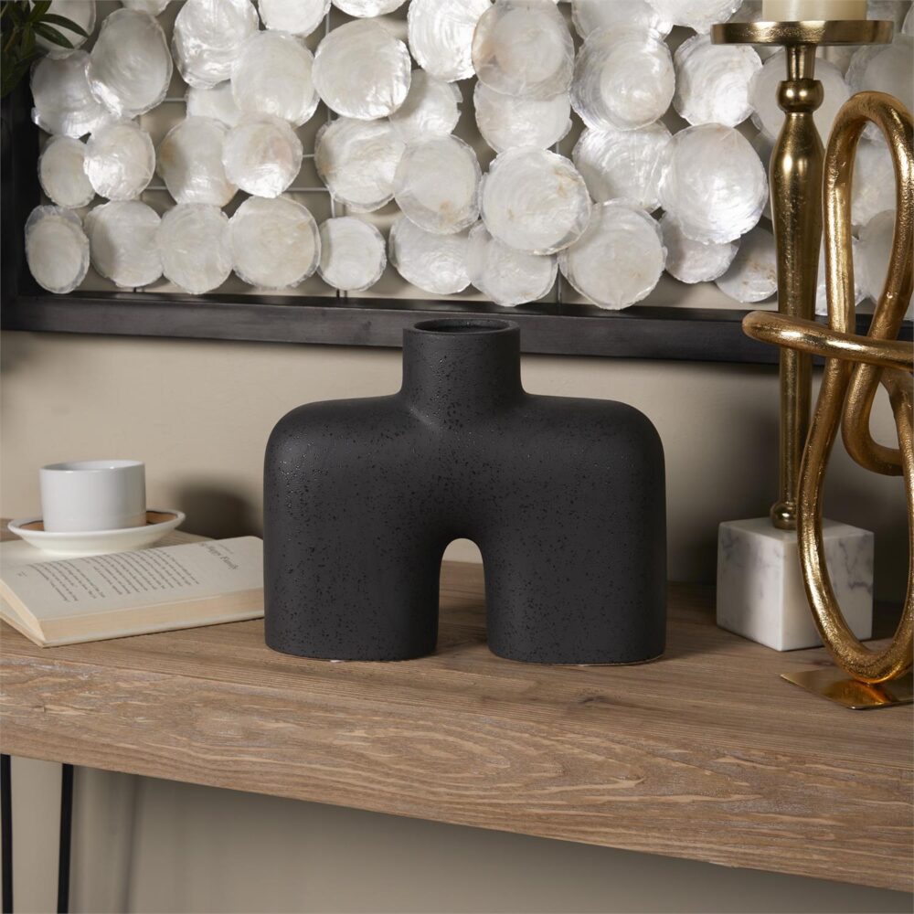 Abstract Arched Vase, Black, 9in - Image 4