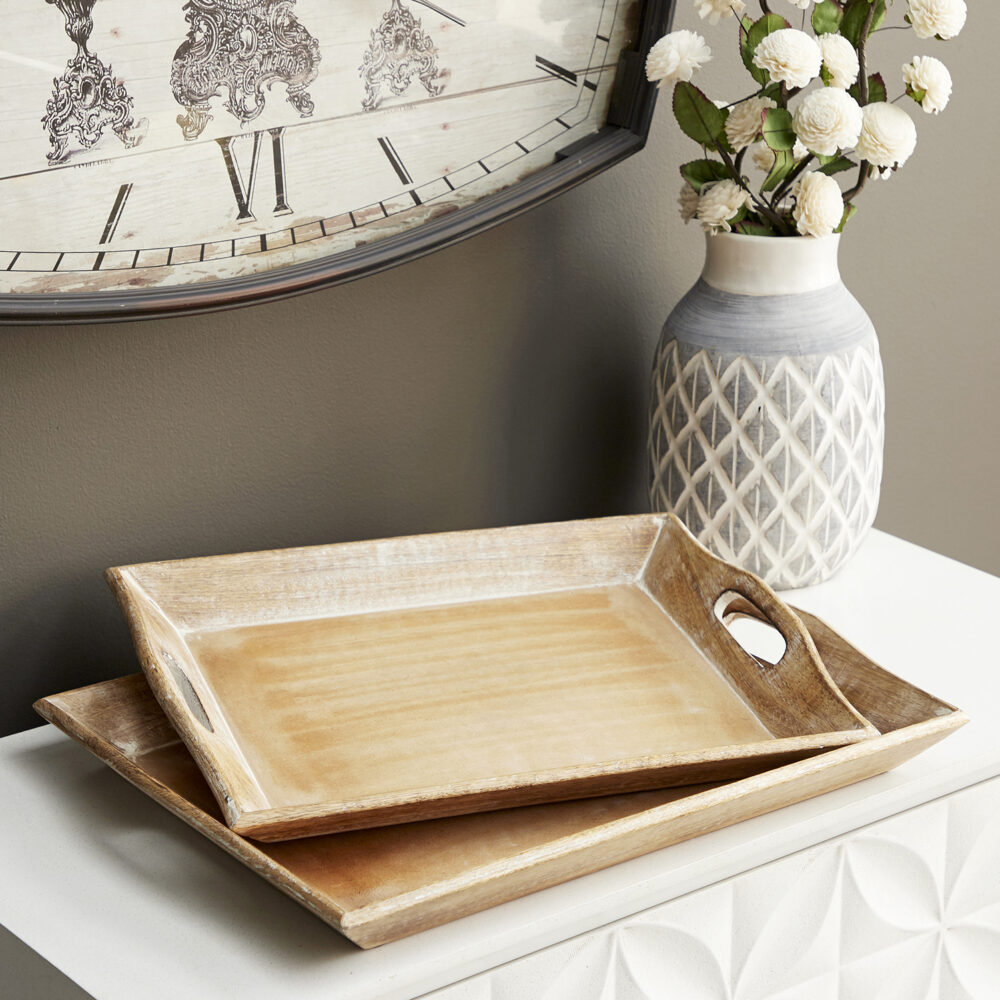 Rustic Brown Wooden Tray, 17in - Image 6