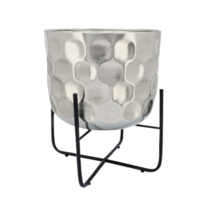 Hammered Finished Silver Metal Planter, 12in