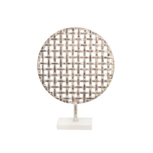 Aluminum Round Mesh With Marble Base Sculpture, Silver, 18in