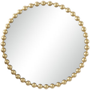 Gold Metal Wall Mirror With Beaded Detailing, 36in