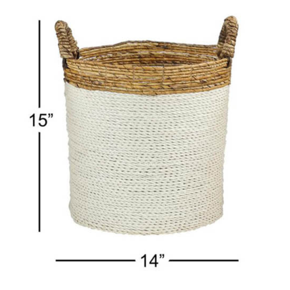 Handmade Two Tones Seagrass Storage Basket, Beige, 15in - Image 4