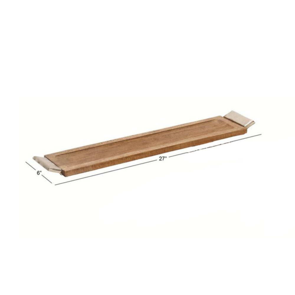 Mango Wooden Tray With Metal Handles, Dark Brown, 27in - Image 2