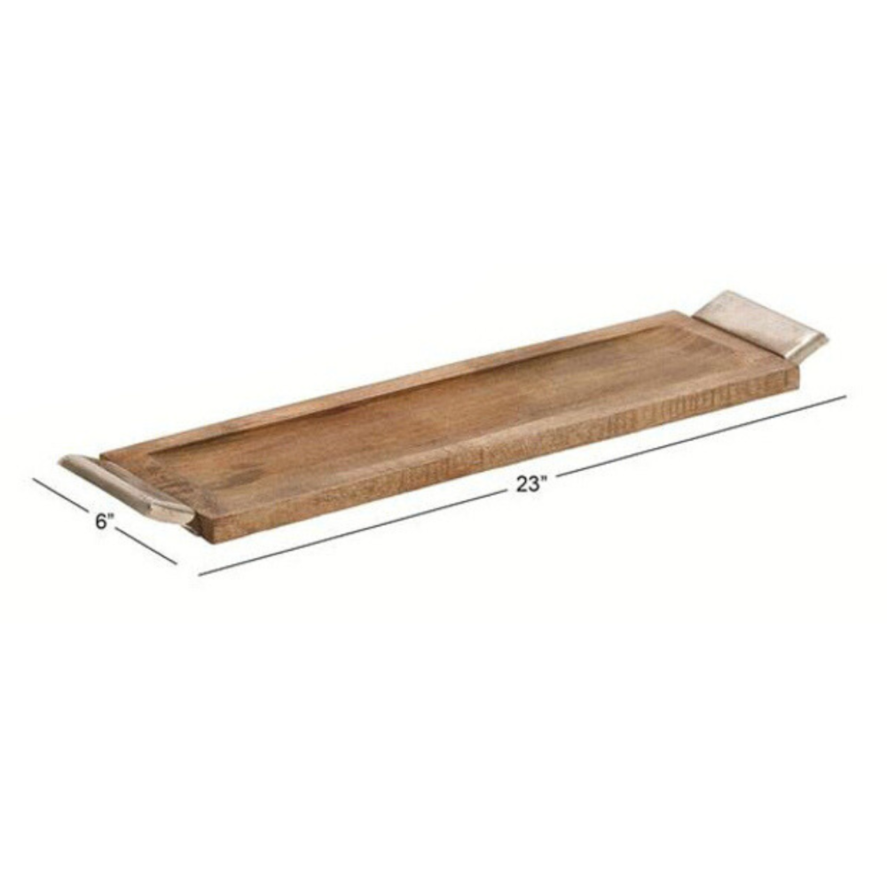 Mango Wooden Tray With Metal Handles, Dark Brown, 23in - Image 2