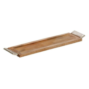 Mango Wooden Tray With Metal Handles, Dark Brown, 27in