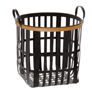 Farmhouse Black Bamboo With Metal Storage Basket, 20in