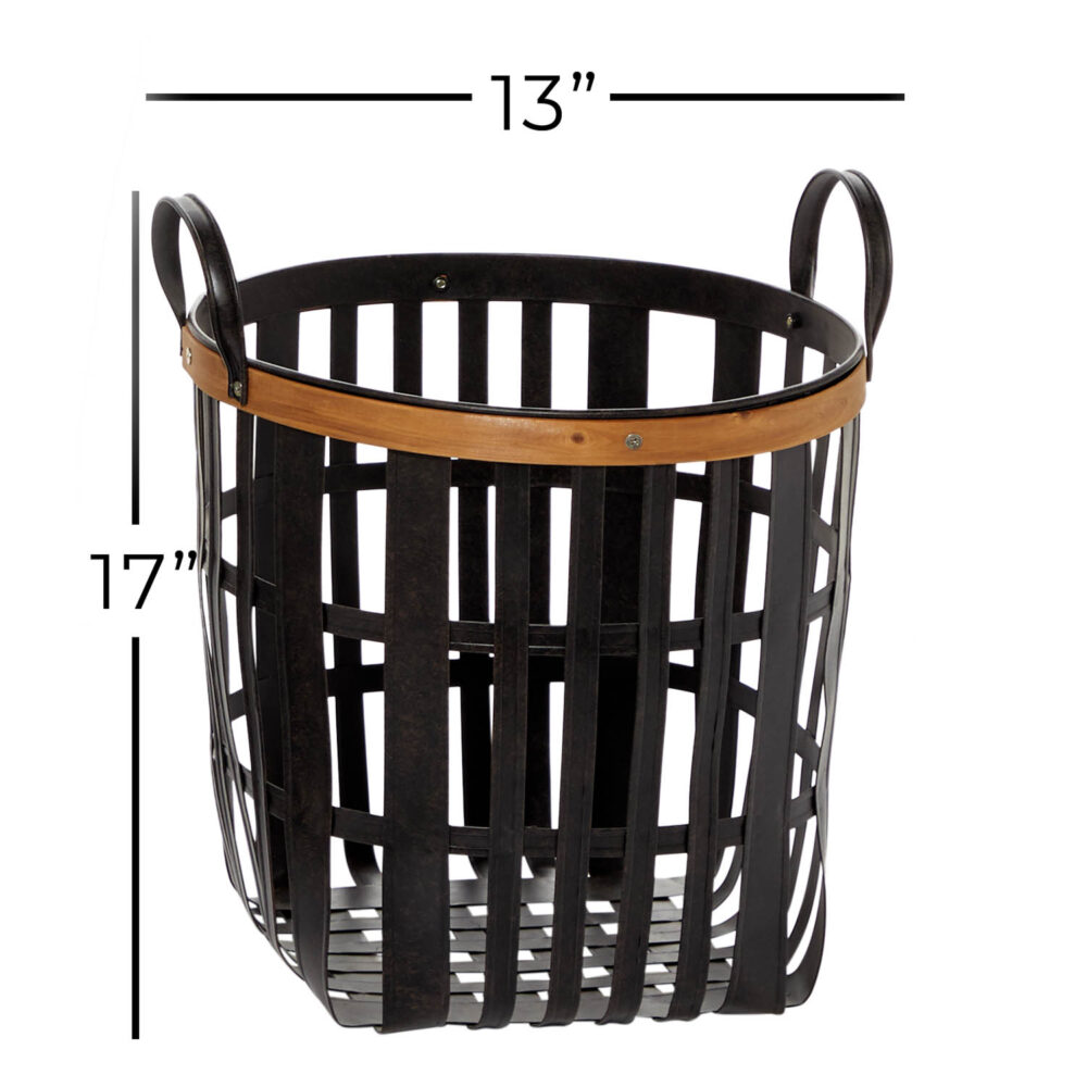 Farmhouse Black Bamboo With Metal Storage Basket, 17in - Image 2