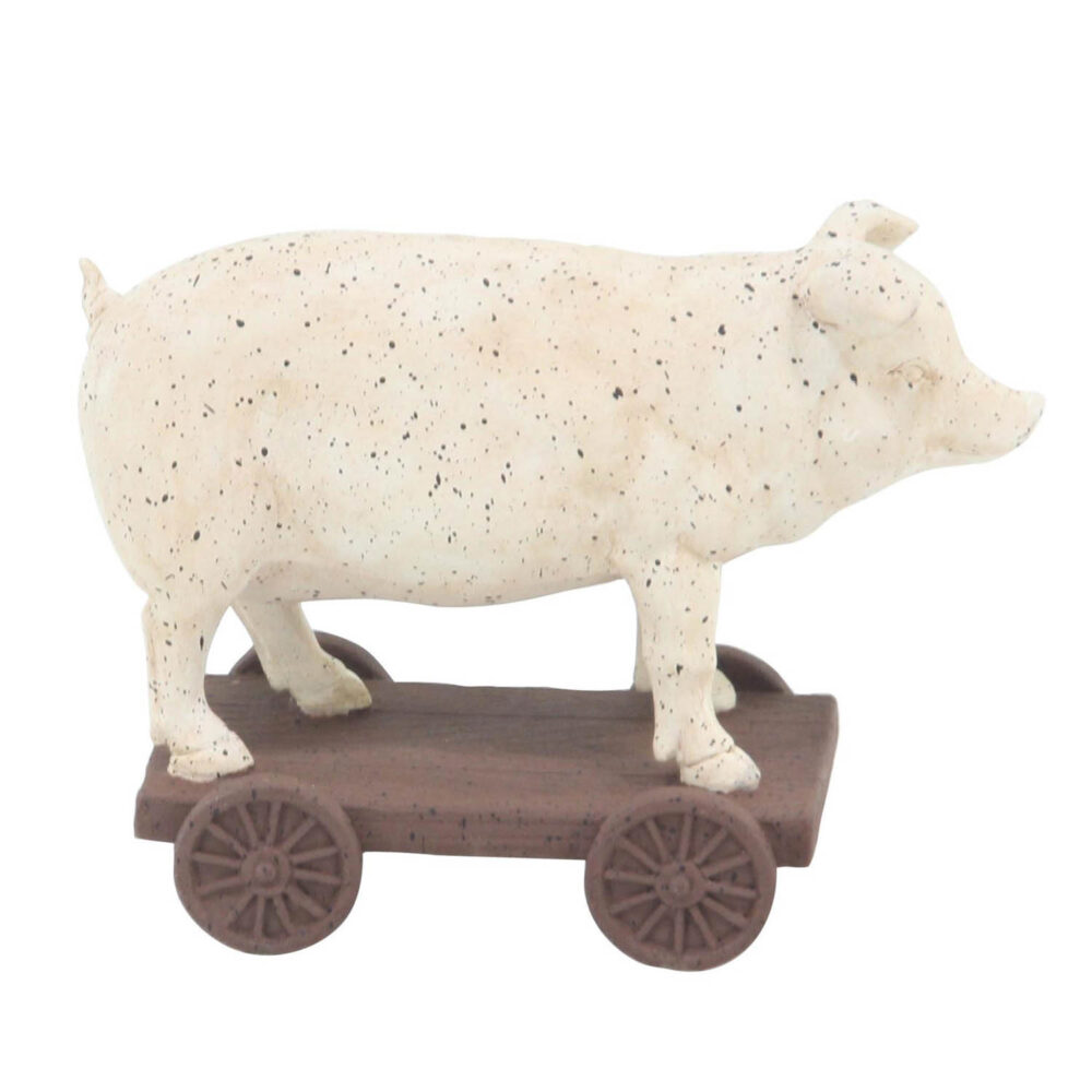 Pig on a Cart Sculpture, 8in