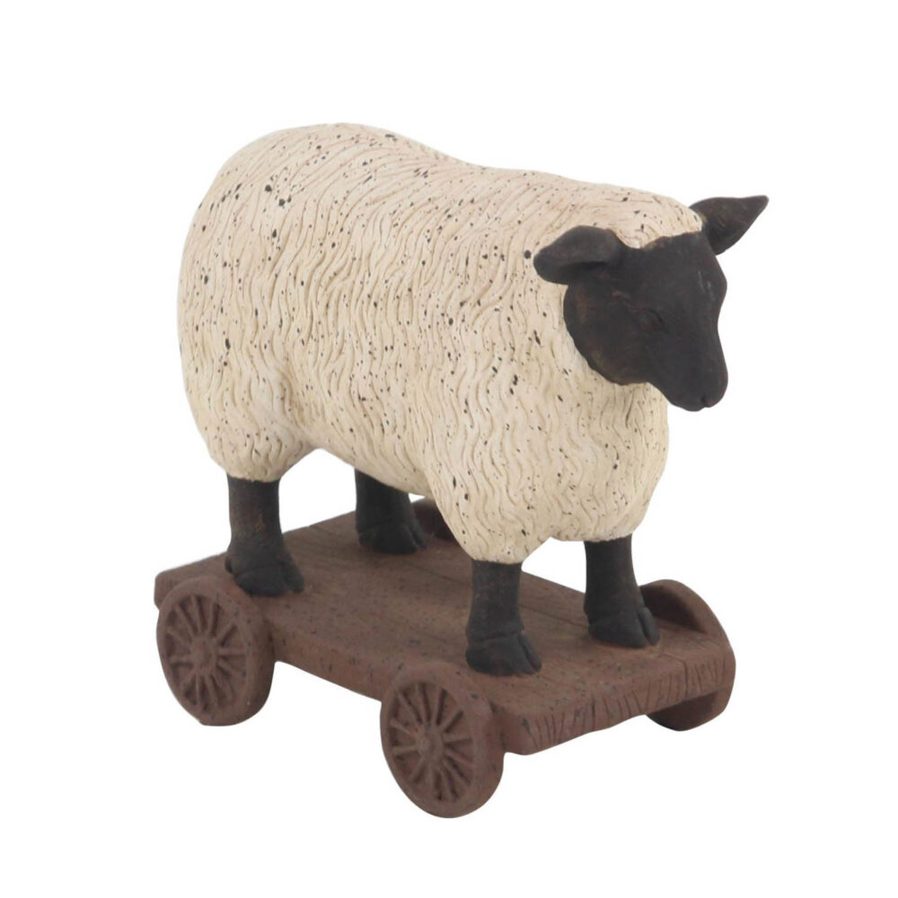 Home Decor Sheep On a Cart Sculpture, 6in