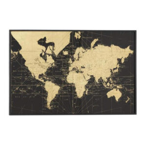 World Map Art Decor, Black & Gold,  24inx36in