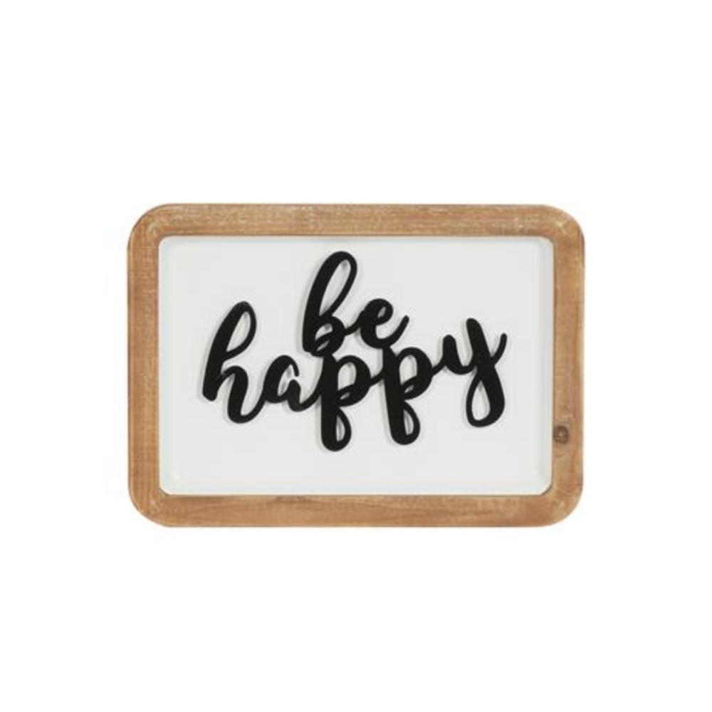 Farmhouse White Metal Wall Decor, Be Happy, 10in