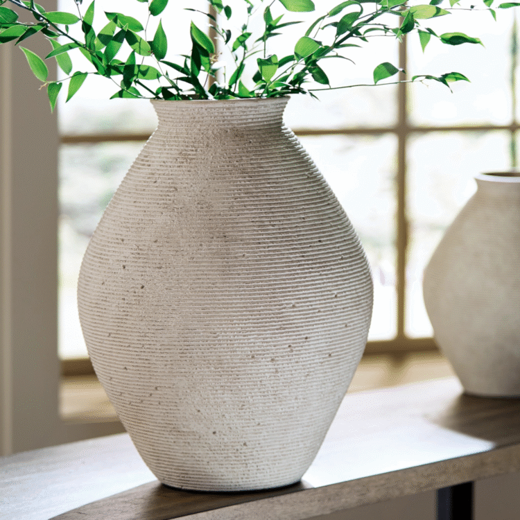 Ribbed Texture Hannela Antiqued Tan Vase, 17in