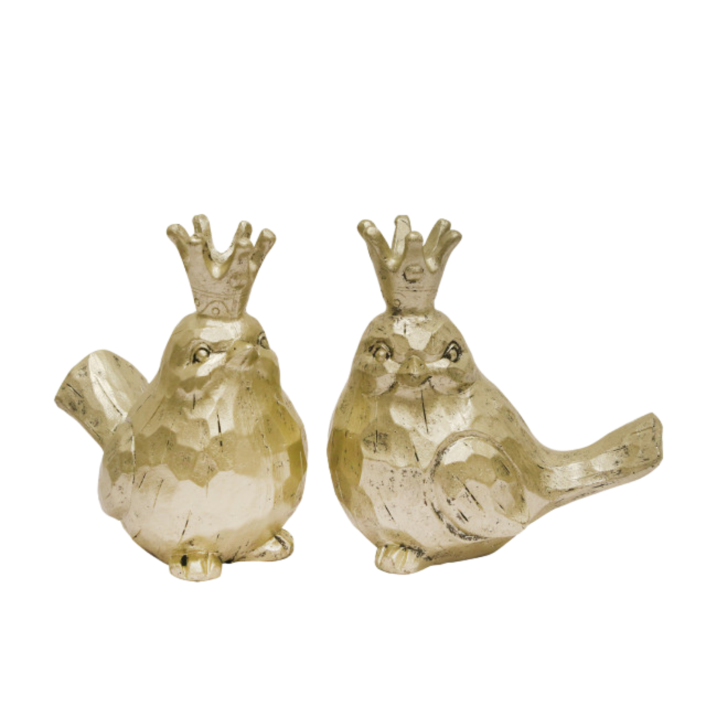 Bird Sculpture With Crown, Gold, 6in (s2)