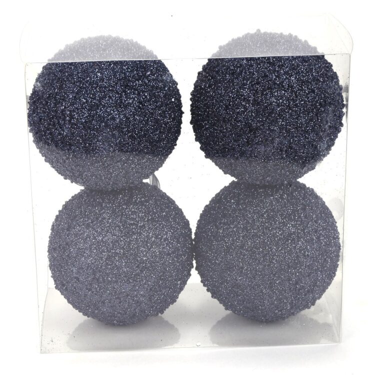 Orn Ball Glittered, Navy Blue, 4in (S/4)
