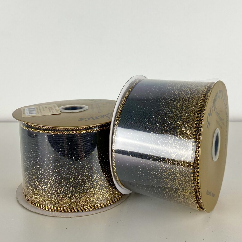 Ribbon, Black with Gold Sparkle, 2.5x10yd
