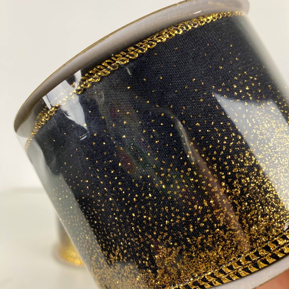 Ribbon, Black with Gold Sparkle, 2.5x10yd - Image 3