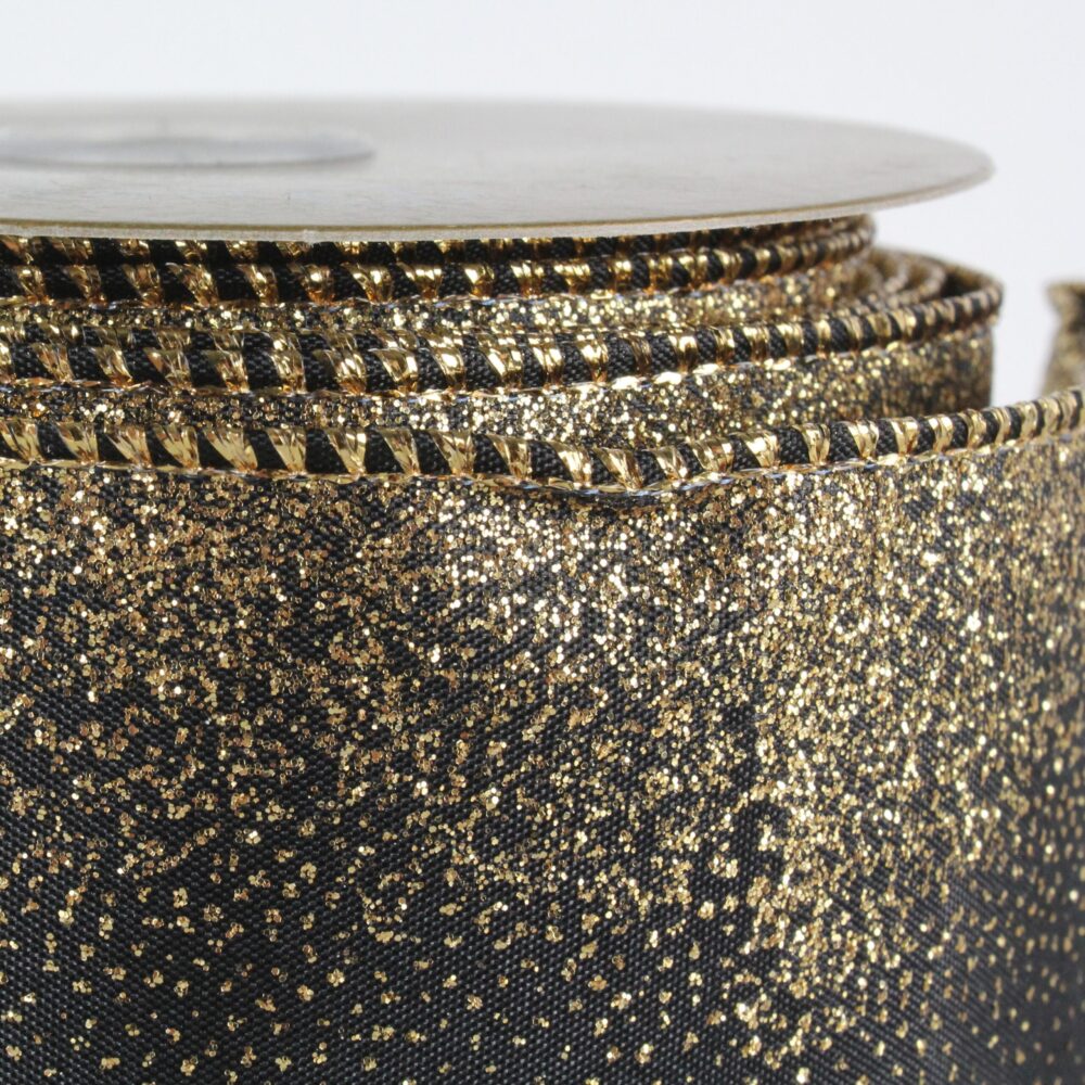 Ribbon, Black with Gold Sparkle, 2.5x10yd - Image 2