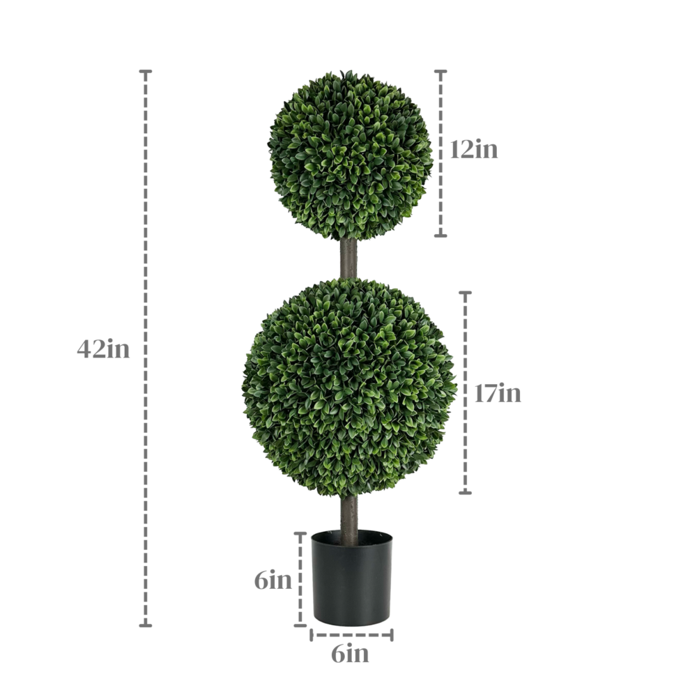 Barcelona Boxwood Double Ball Topiary Tree, 42in (UV) - Image 3