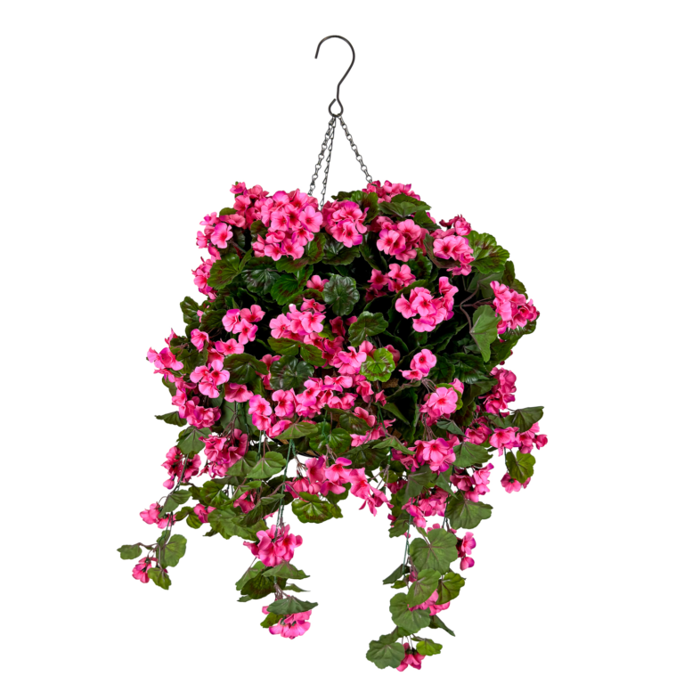 Geranium Luxe Coco Basket w Hook, Fuchsia, 24in