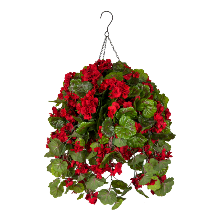 Geranium Luxe Coco Basket w Hook, Red, 24in