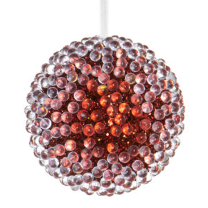 Beaded Glitter Ball Ornament, Red, 4.3in