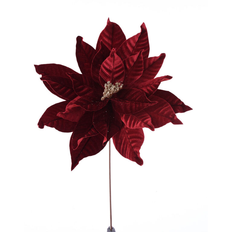 Giant Velvet Poinsettia Stem, Burgundy, 22inx17.75in