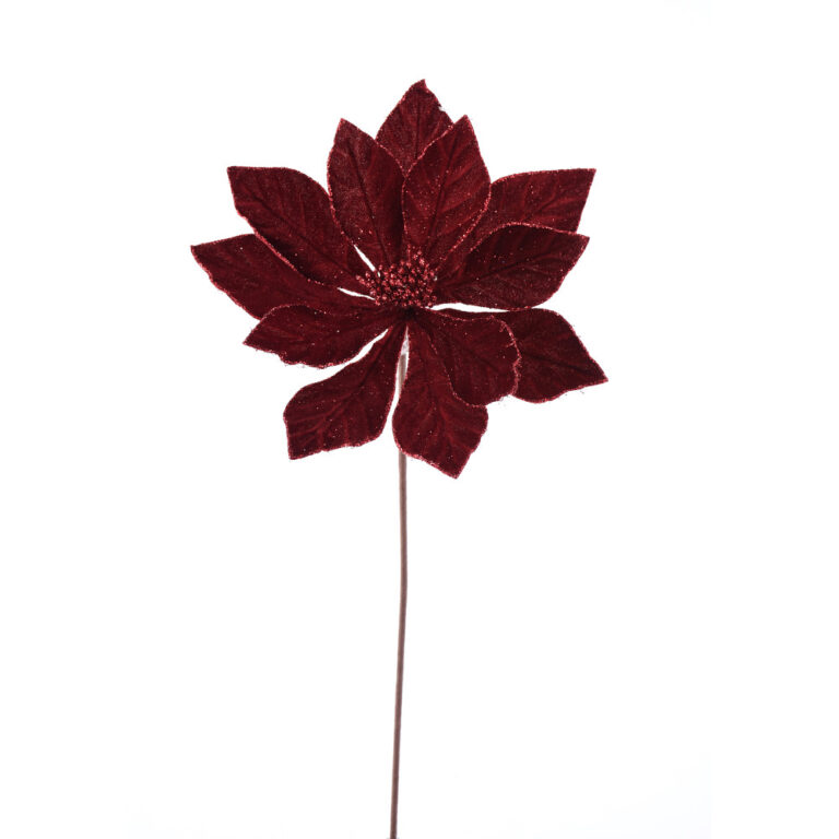 Velvet Poinsettia Stem, Burgundy, 22in