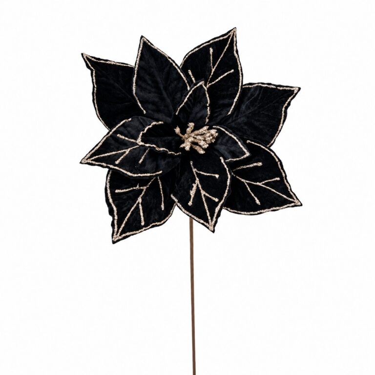 Velvet Poinsettia Stem, Black, 22in