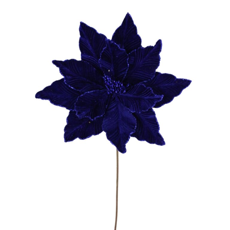 Velvet Poinsettia Stem, Blue, 22in