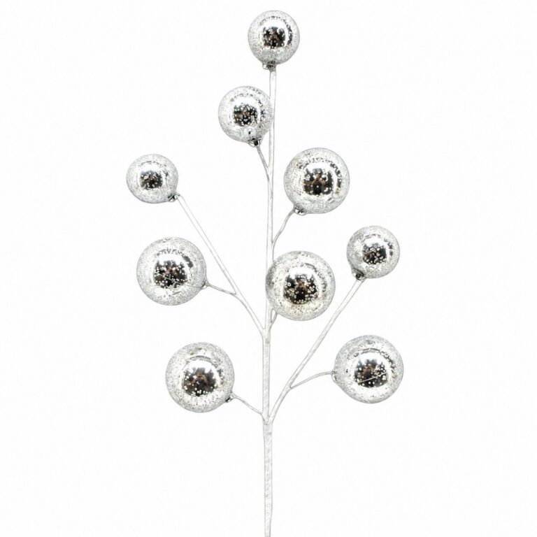 Frosted Orb Spray, Silver, 22in