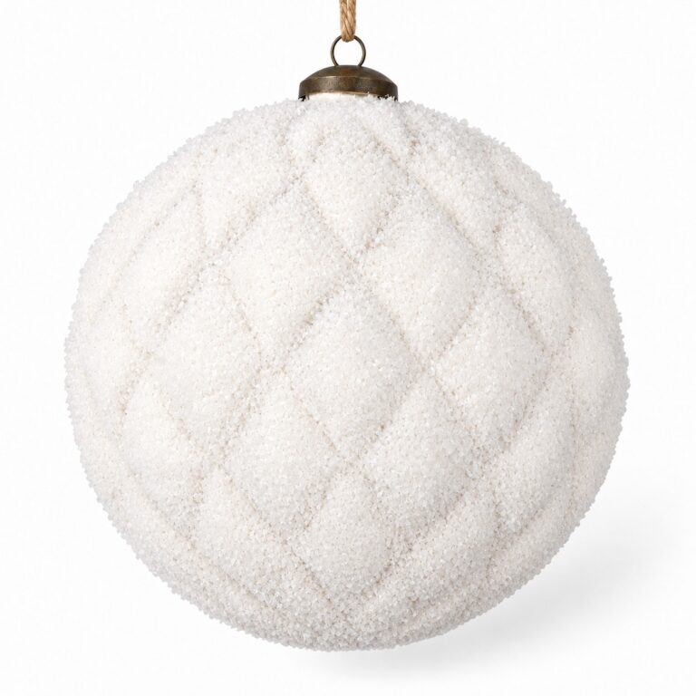Flocked Orb Ornament, White, 6in