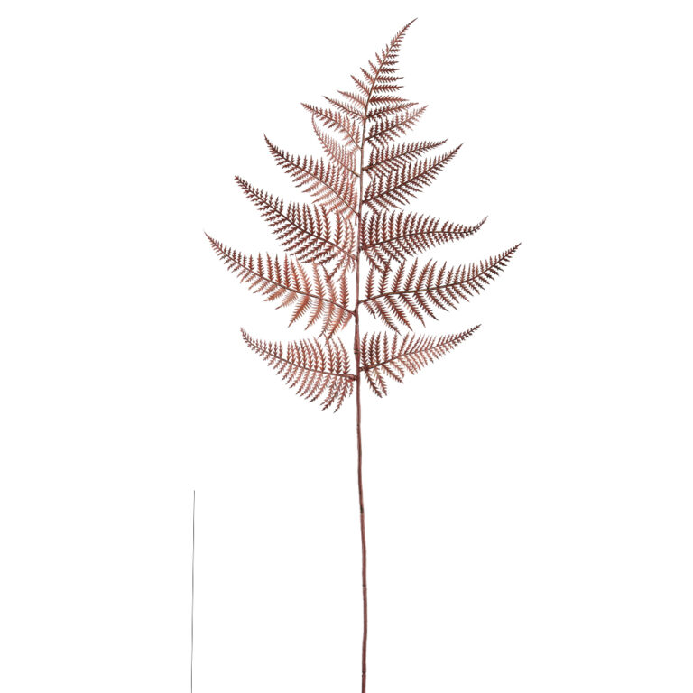 Mauve artificial fern spray with delicate, finely divided fronds and a long slender stem