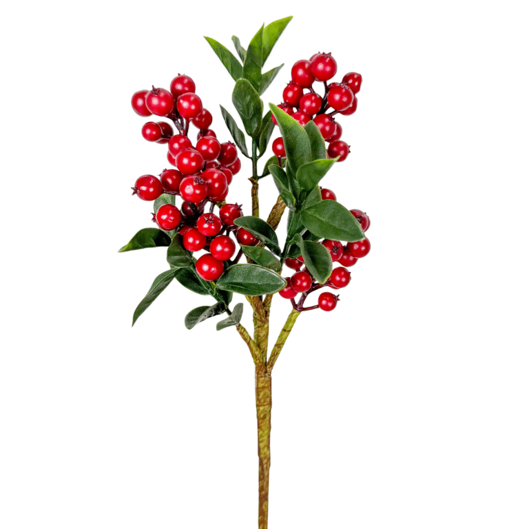 Mini Berry Pick w Leaves, Red, 13.5in