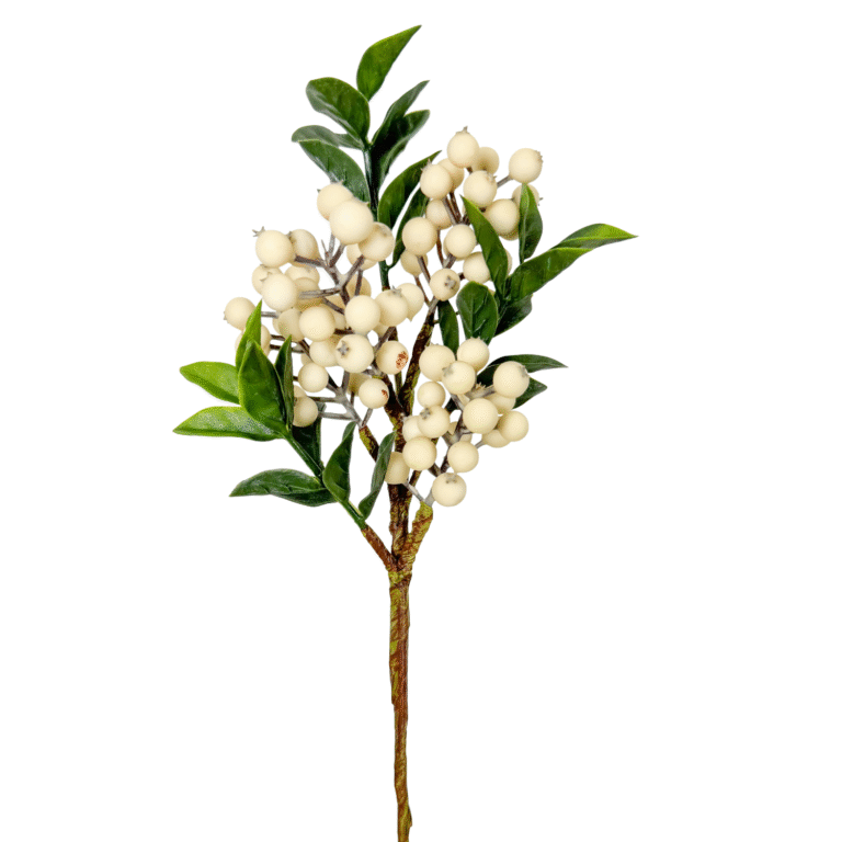 Mini Berry Pick w Leaves, White, 13.5in