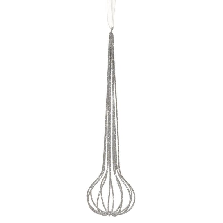 Glittered Teardrop Ornament, Silver, 9.5in