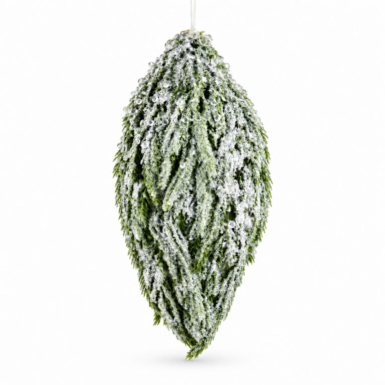 Green and White Iced Cypress Finial Ornament, 11.5 inches (SKU: XM0457-WH/GR)