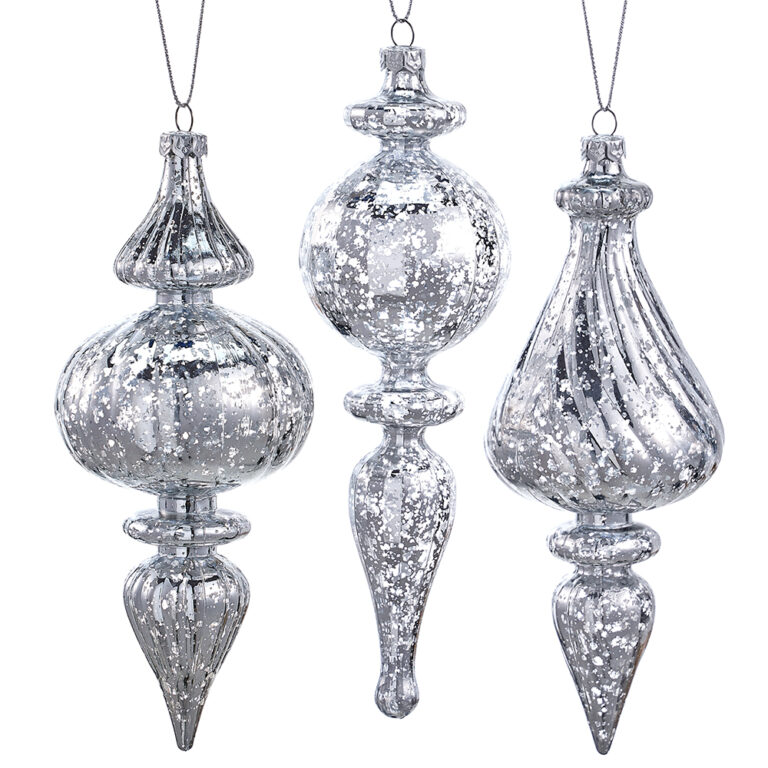 Finial Ornament Assorted, Silver, 7.5in