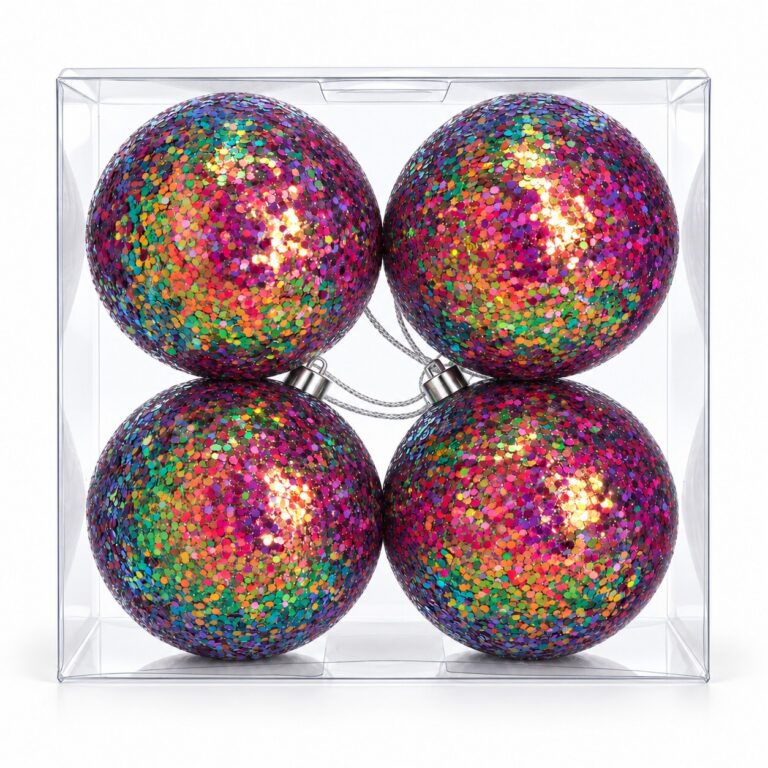 Glittered Orb Ornaments Box of 4, Rainbow, 4in