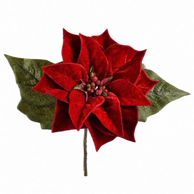 Velvet Poinsettia Spray, Red, 10in