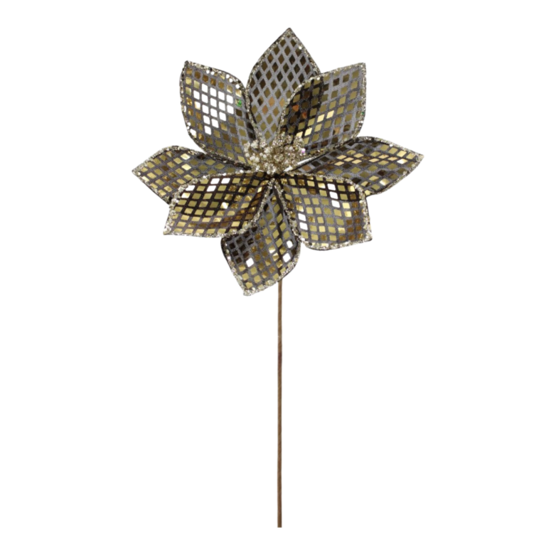 Sequin Poinsettia Stem, Champagne, 23in