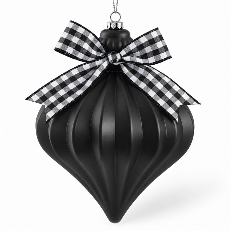 Finial Onion Ornament with Bow, Black, 7in