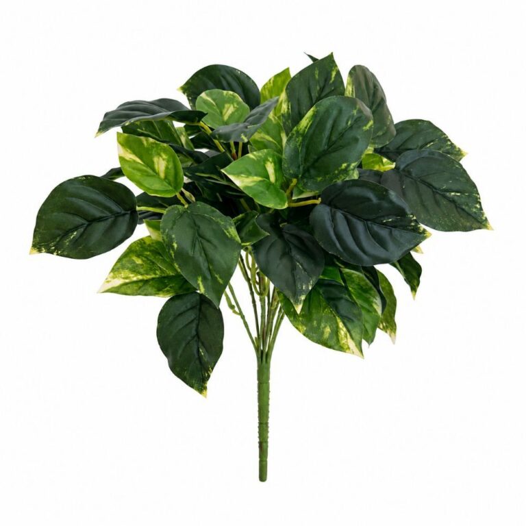 Artificial pothos bush with green and yellow variegated leaves, 16 inches, UV-rated