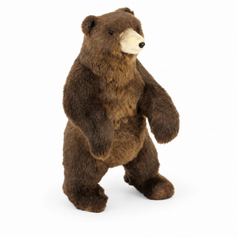 Realistic standing brown bear decoration with thick brown fur, a cream-coloured muzzle, and detailed facial features